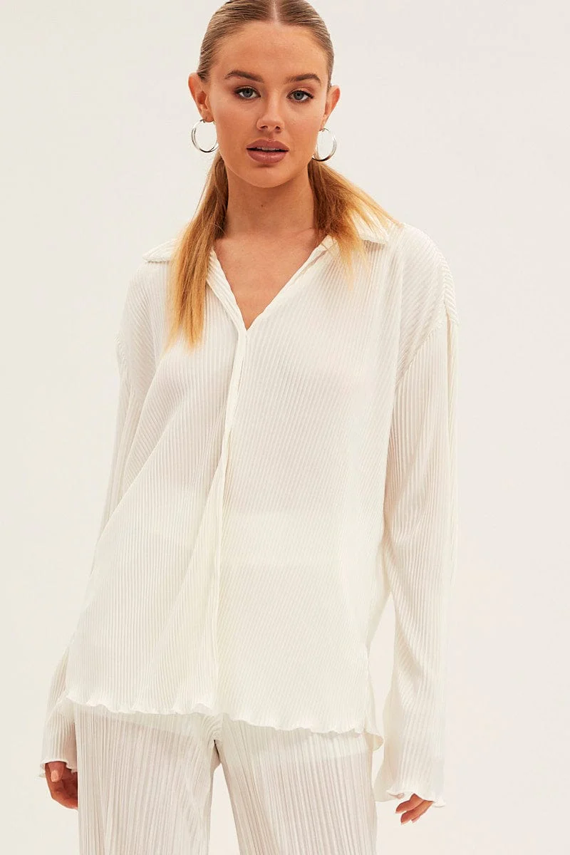 White Plisse Shirt Long Sleeve - Image 3