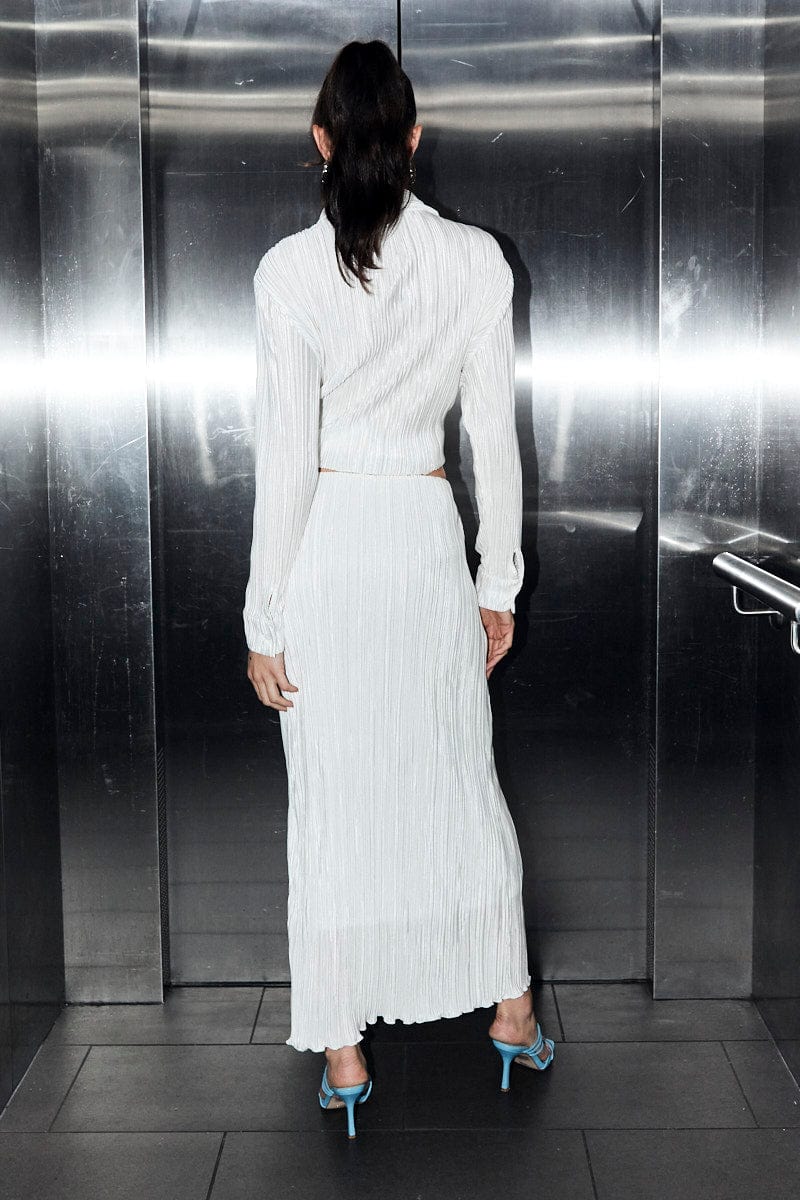 White Plisse Skirt Maxi High Rise - Image 5