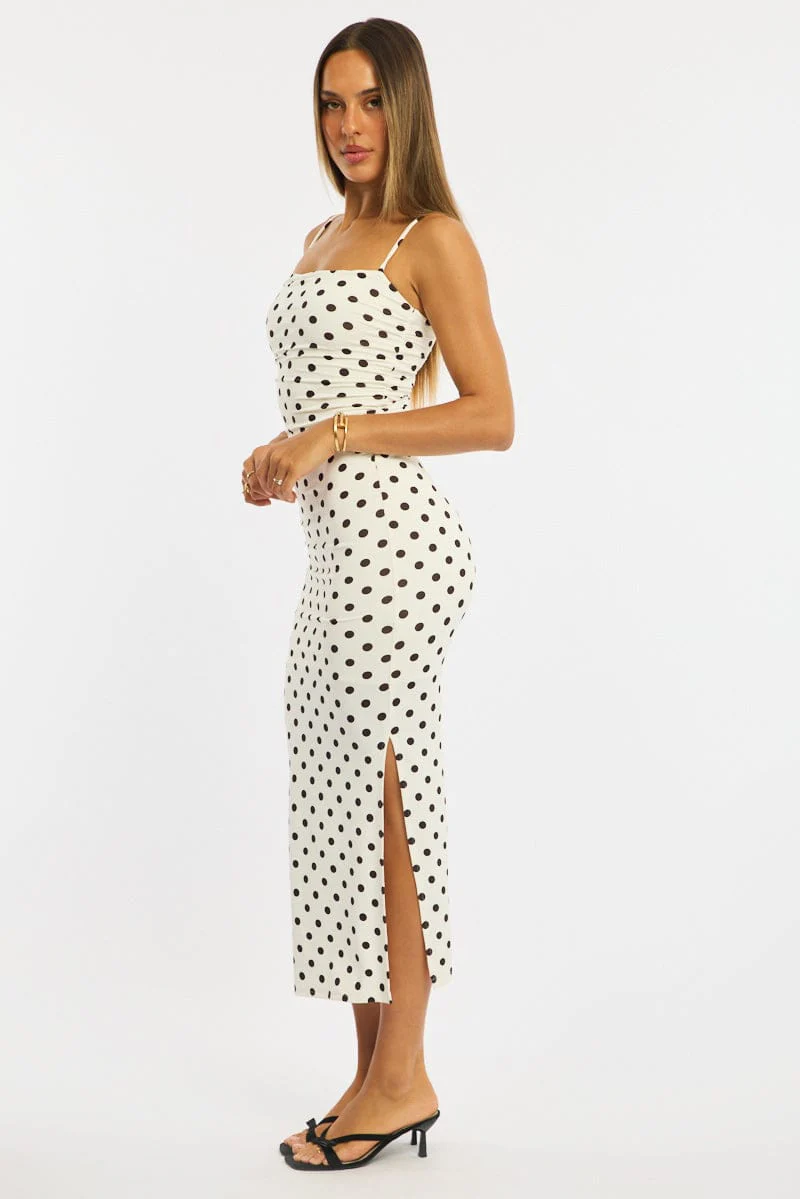 White Polka Dot Bodycon Dress Maxi - Image 3