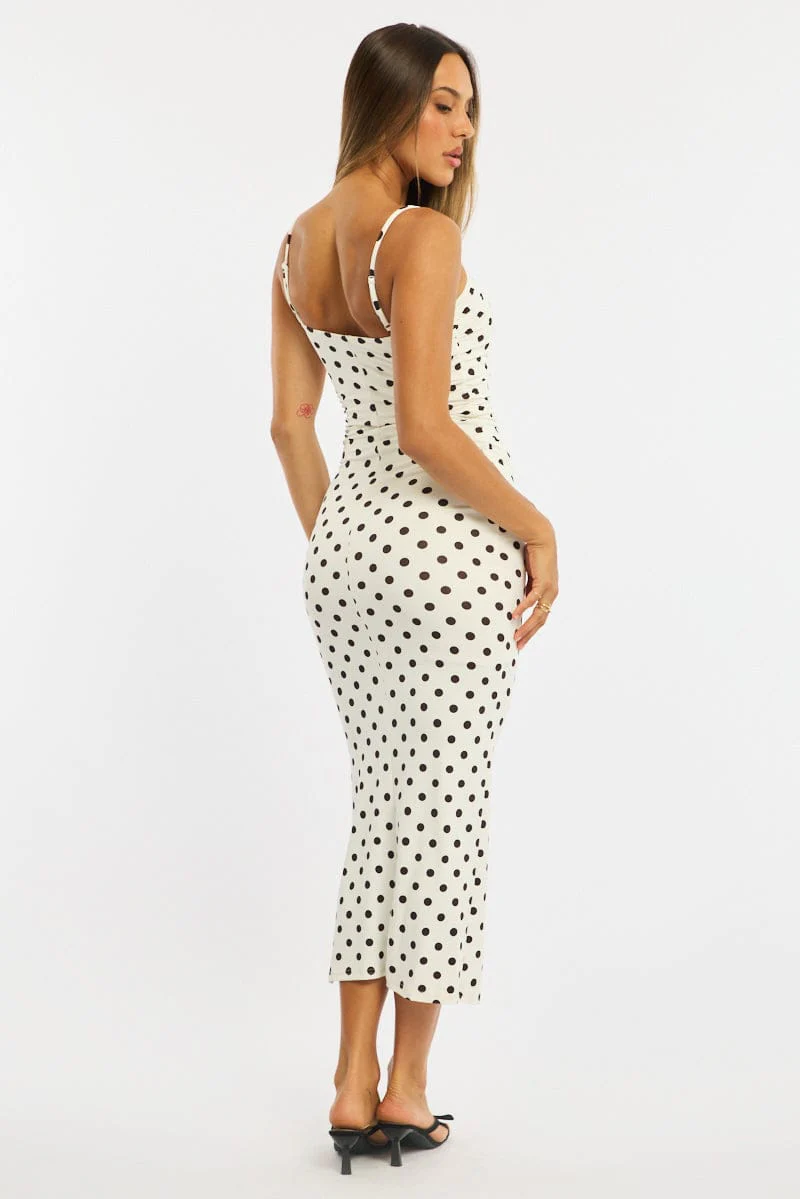White Polka Dot Bodycon Dress Maxi - Image 4