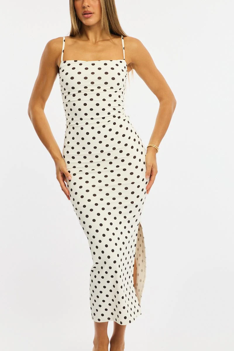 White Polka Dot Bodycon Dress Maxi - Image 5