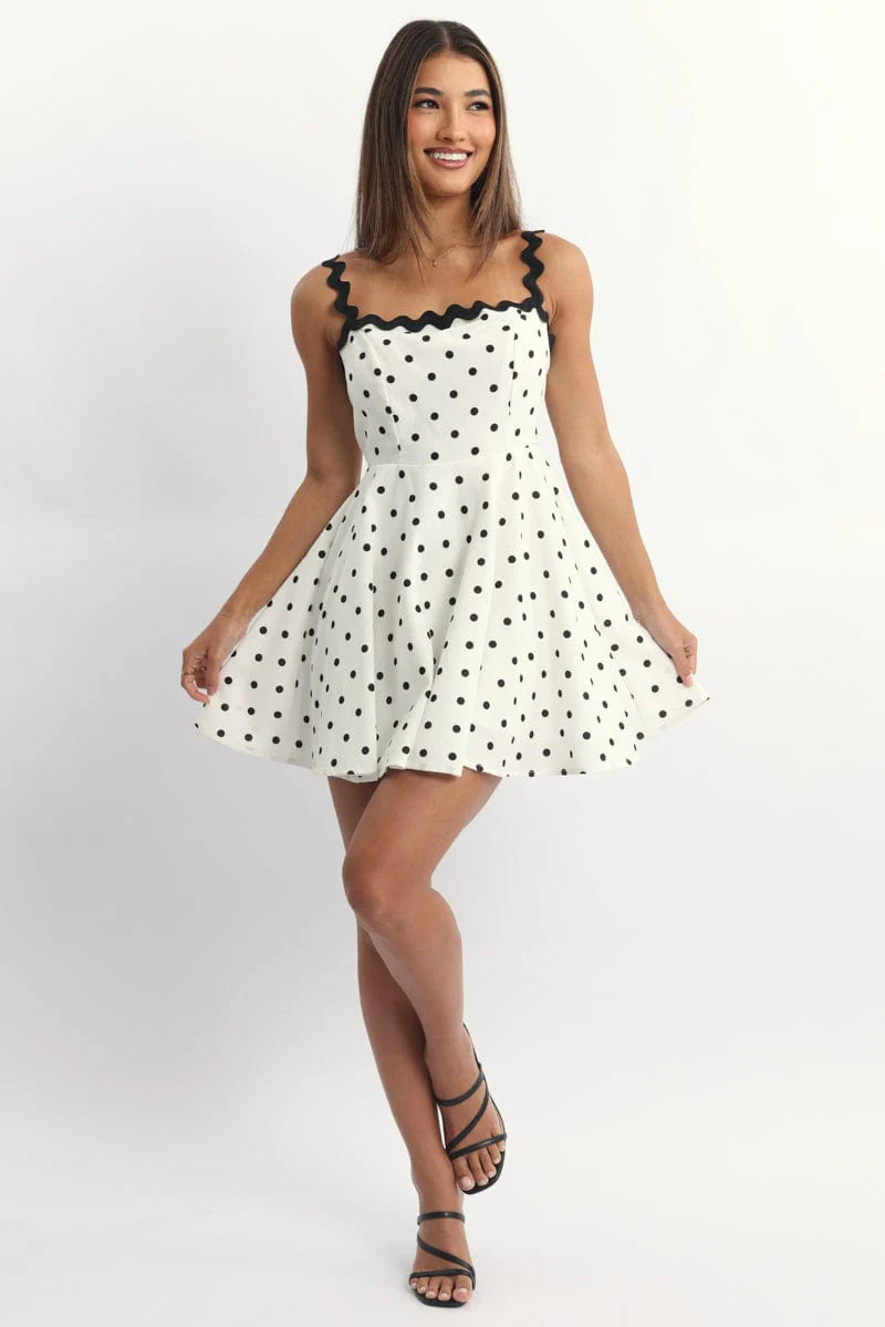 White Polka Dot Fit And Flare Dress Mini - Image 2