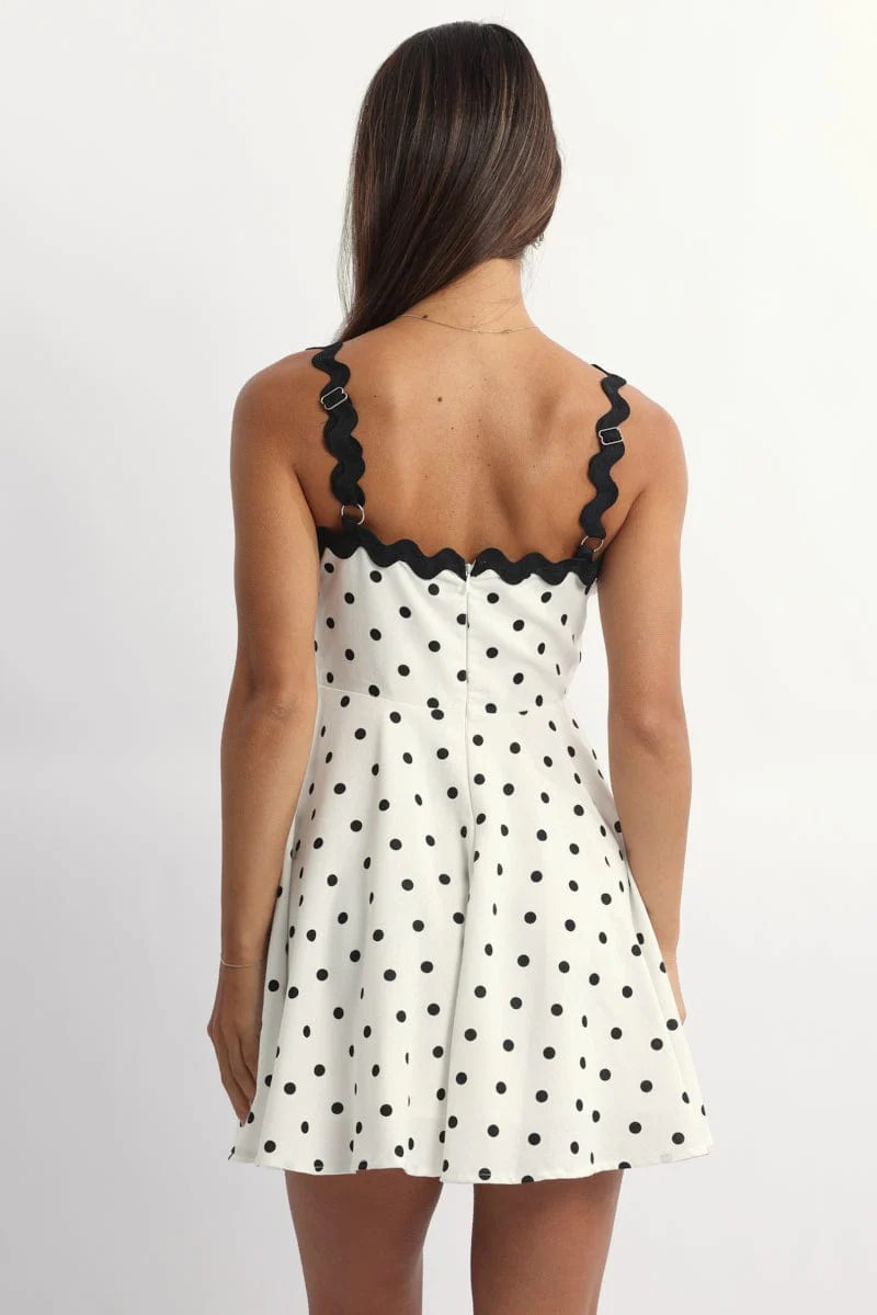 White Polka Dot Fit And Flare Dress Mini - Image 4
