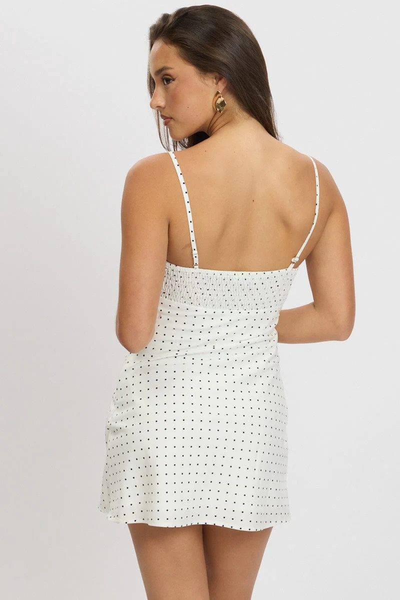 White Polka Dot Mini Dress V-Neck Strappy - Image 5