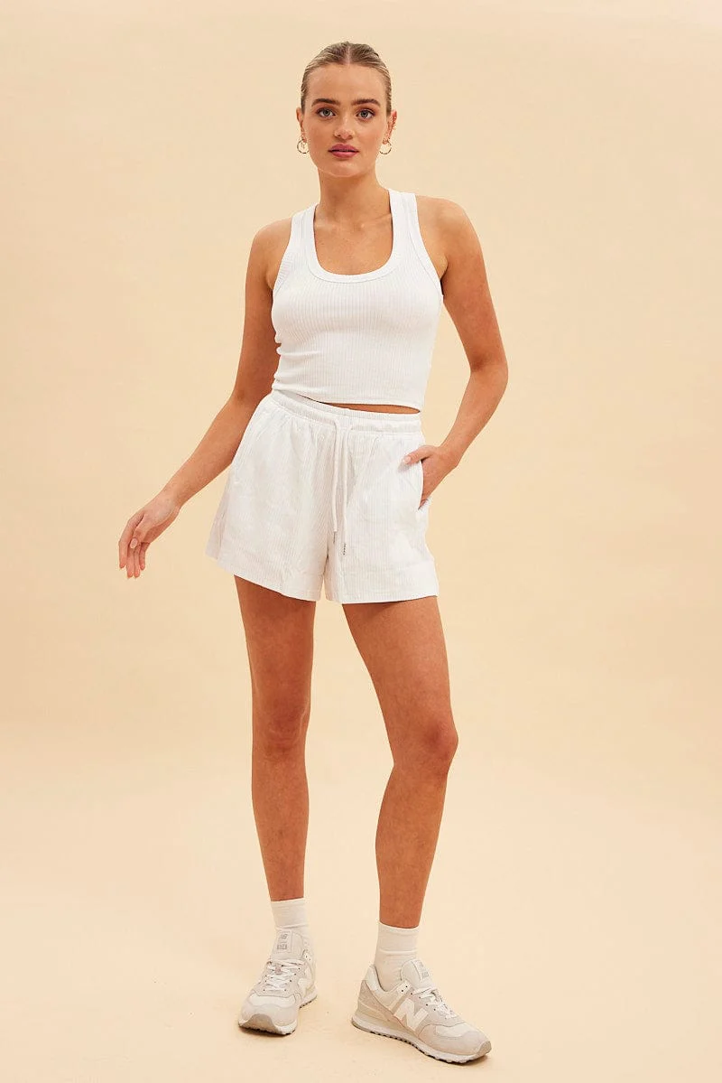 White Prea Scoop Neck Crop Rib Sleeveless Tank - Image 2