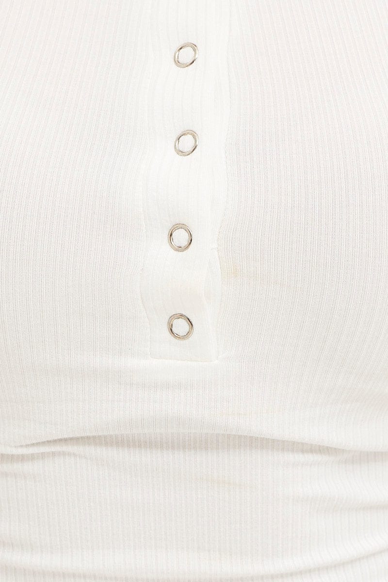 White Press Stud T Shirt Ribbed - Image 6