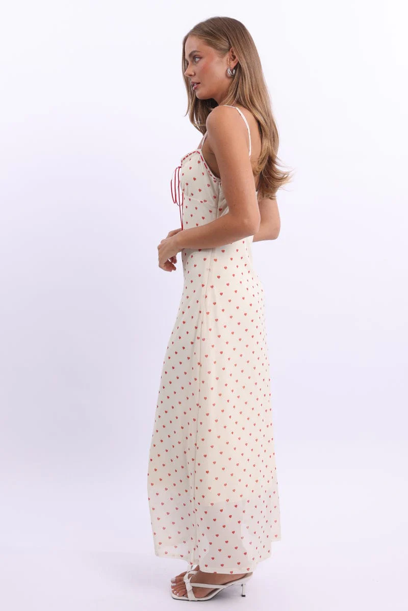 White Print Maxi Dress Lace Satin Tape - Image 3
