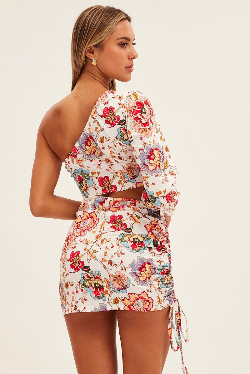White Print One Shoulder Cutout Dress - Image 5