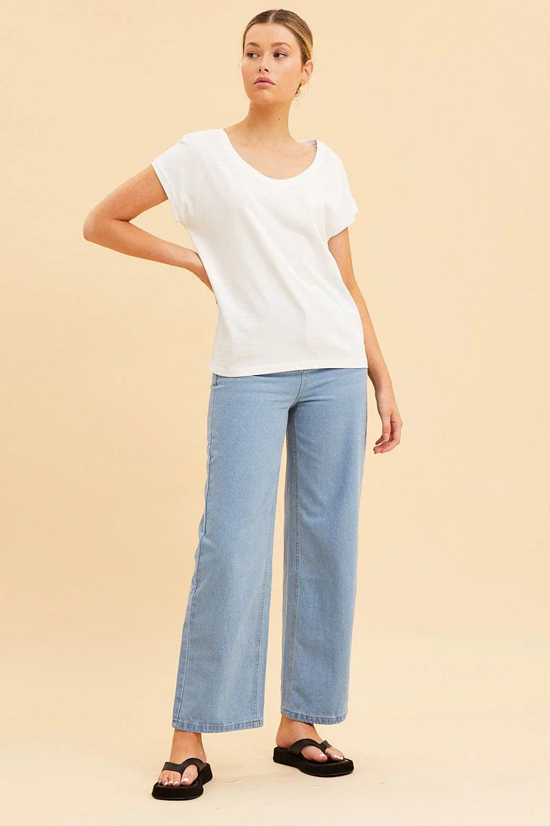 White Relaxed T-Shirt Scoop Neck Drop Shoulder - Image 2