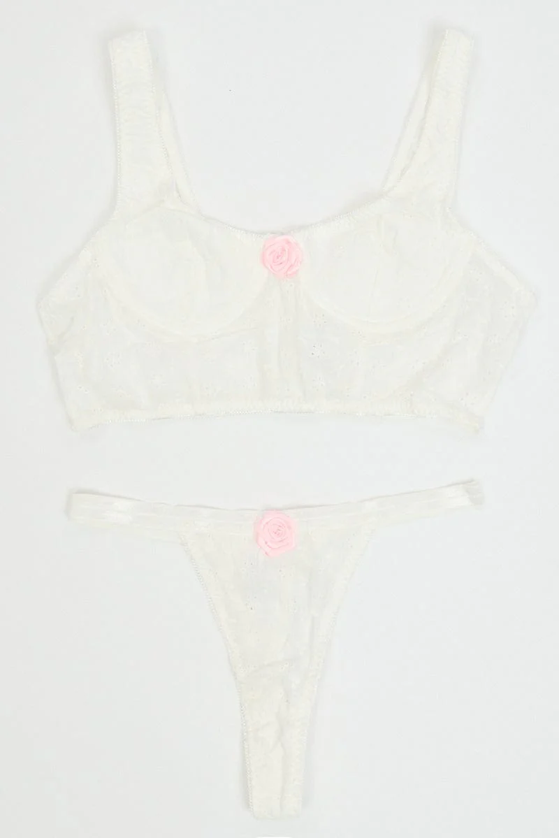 White Rosette Lingerie Set