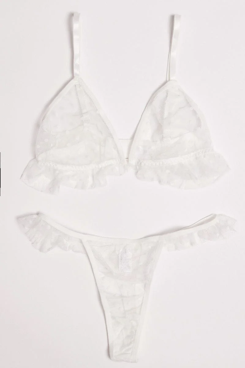 White Ruffles Mesh Lingerie Set
