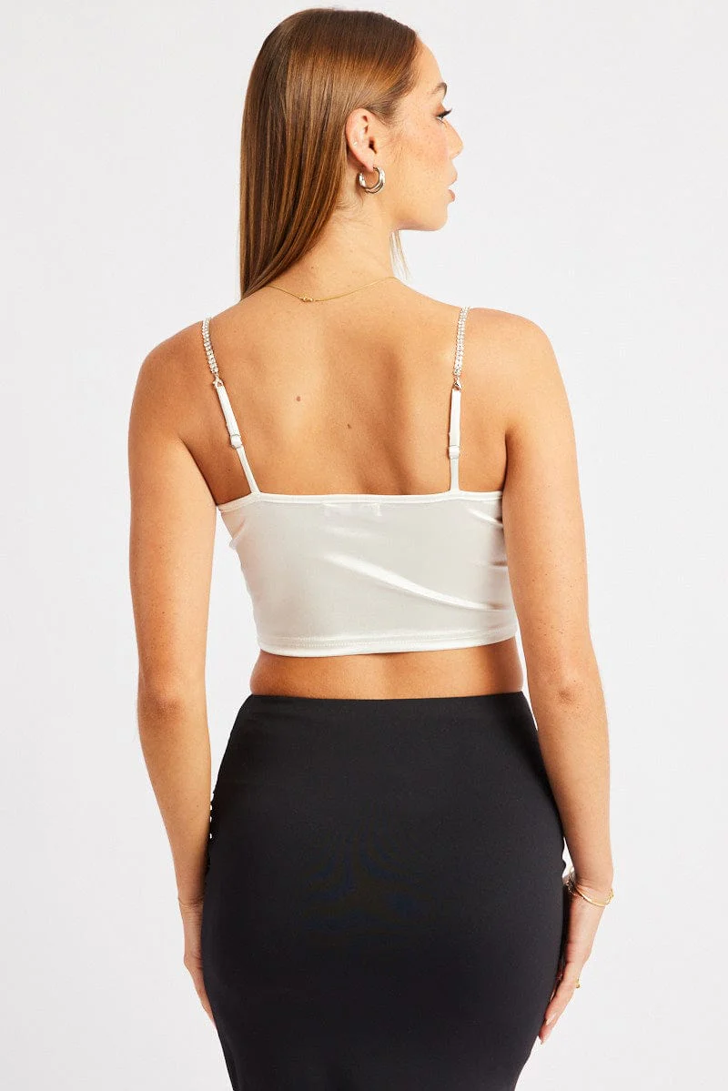 White Satin Cowl Cami Top - Image 5