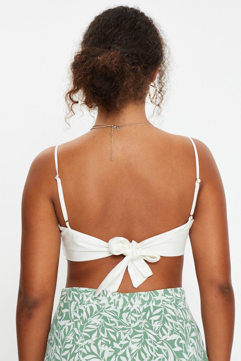 White Scarf Top Sleeveless Crop - Image 3