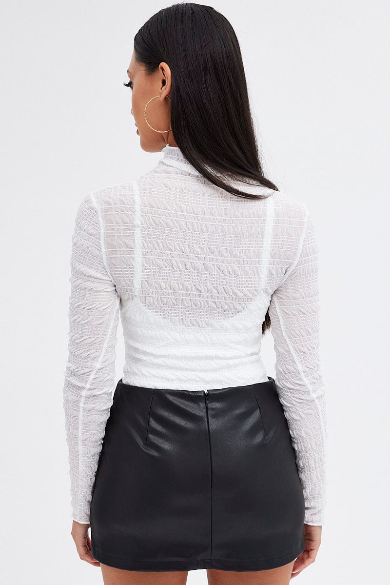 White Sheer Bodysuit Textured Long Sleeve - Image 6