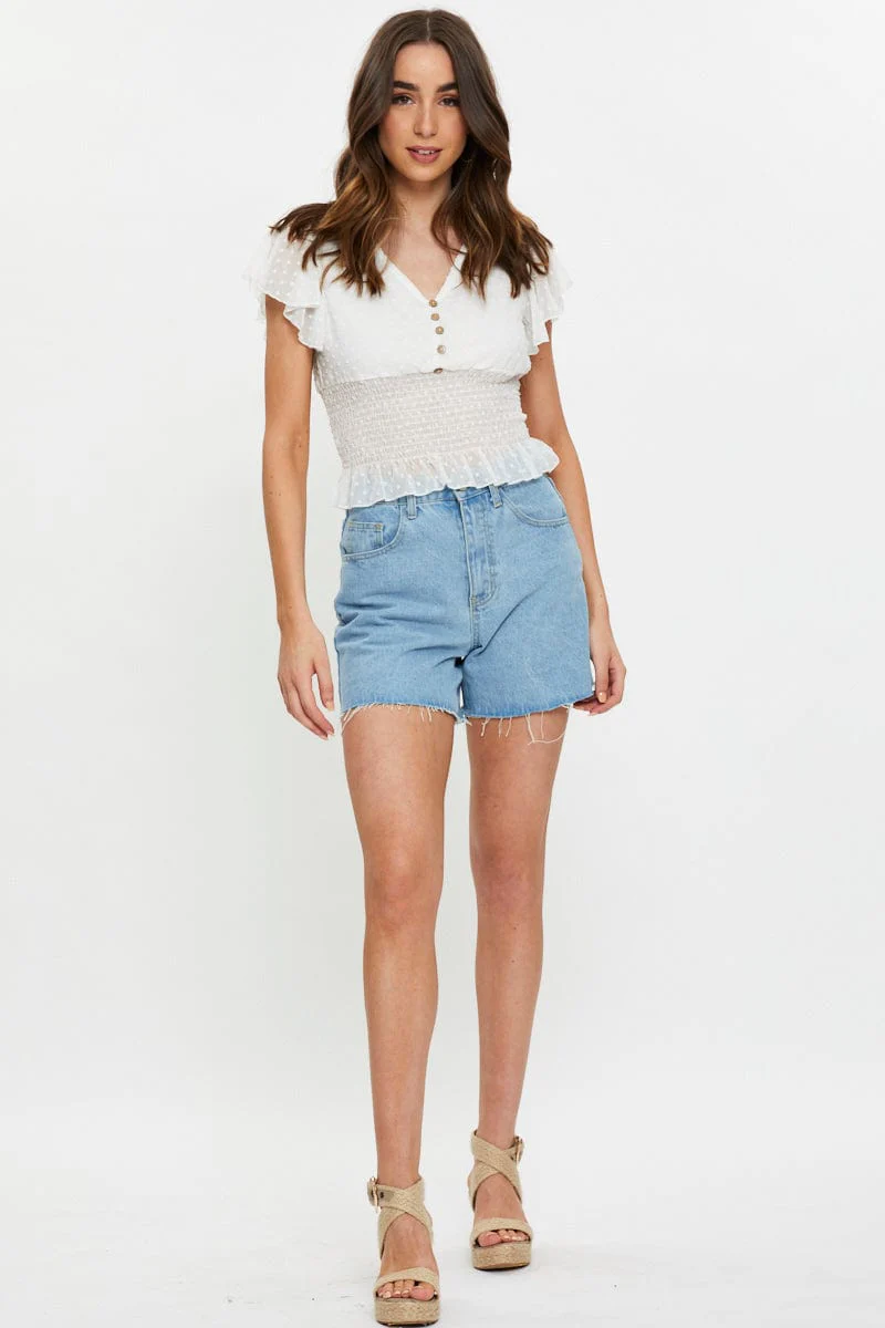White Shirred Waist Top - Image 3
