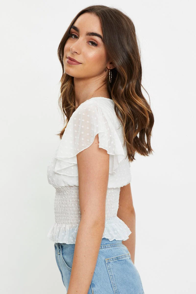 White Shirred Waist Top - Image 4