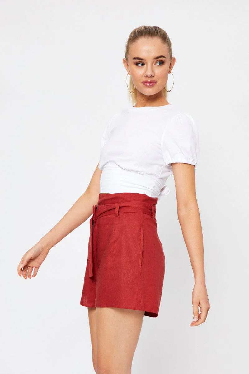White Short Sleeve Jersey Floral Print Open Back Tie Top - Image 4