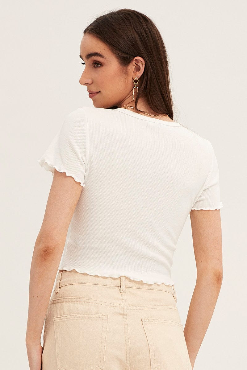 White Short Sleeve Rib Cardigan - Image 5