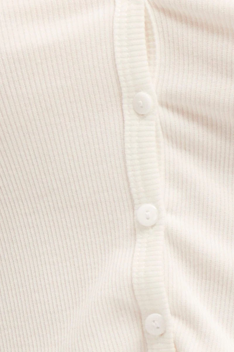 White Short Sleeve Rib Cardigan - Image 6