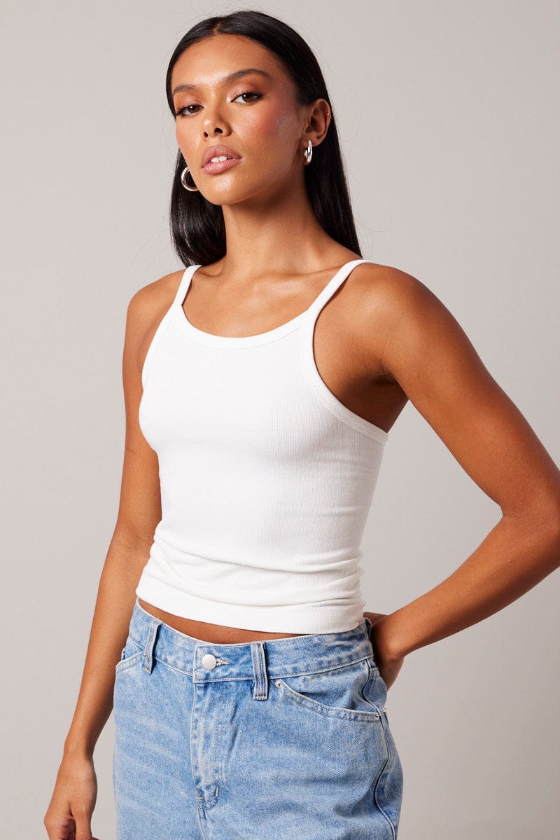 White Singlet Top Seamless Sleeveless Longline - Image 4