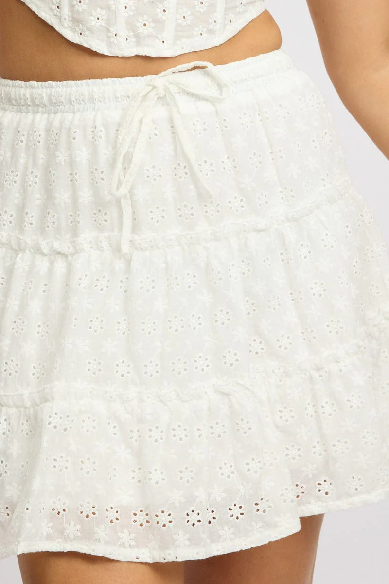 White Skater Skirt High Rise Tiered Mini Broidery Eyelet - Image 6