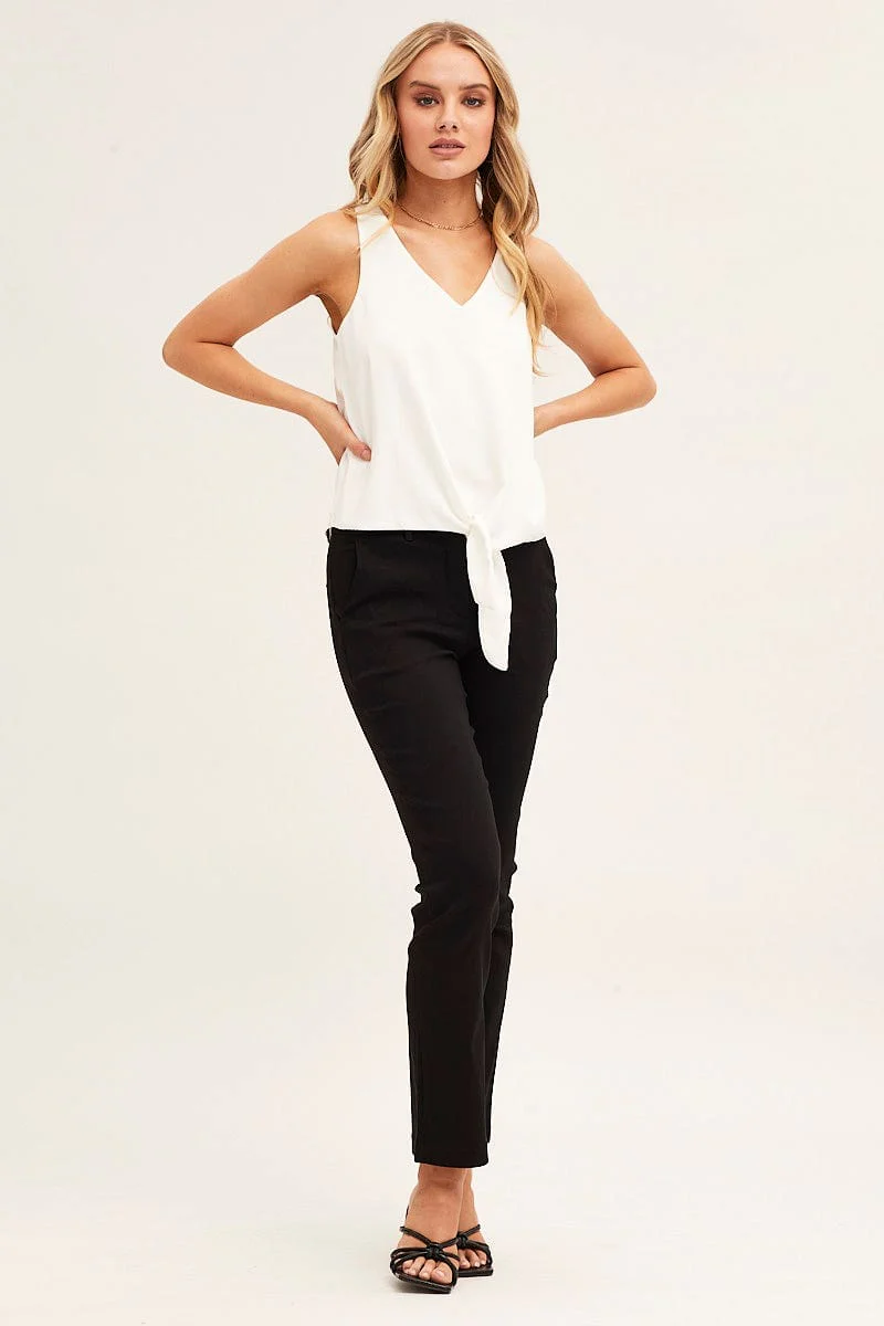 White Sleeveless Tie Front Tank Top - Image 2