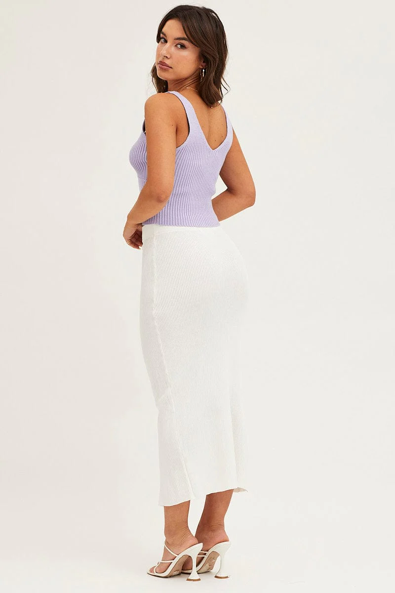 White Slit Knit Midi Skirt - Image 5