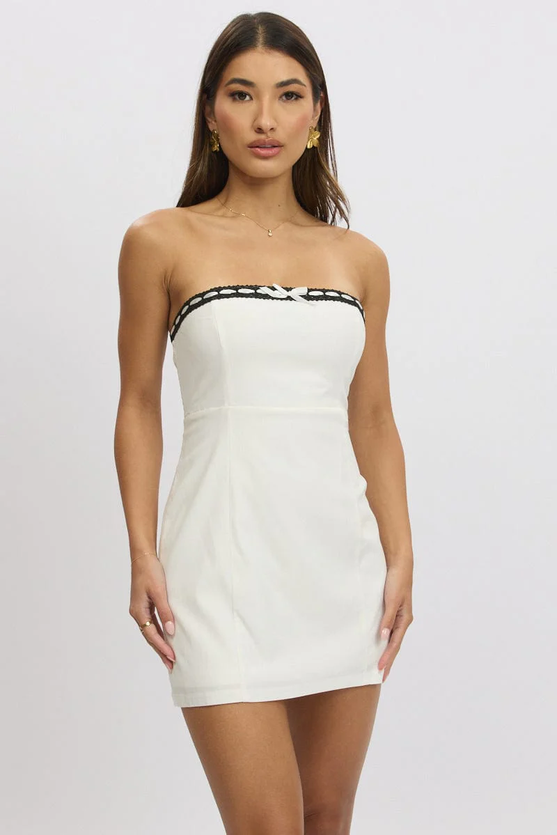 White Strapless Dress Lace Trim - Image 3