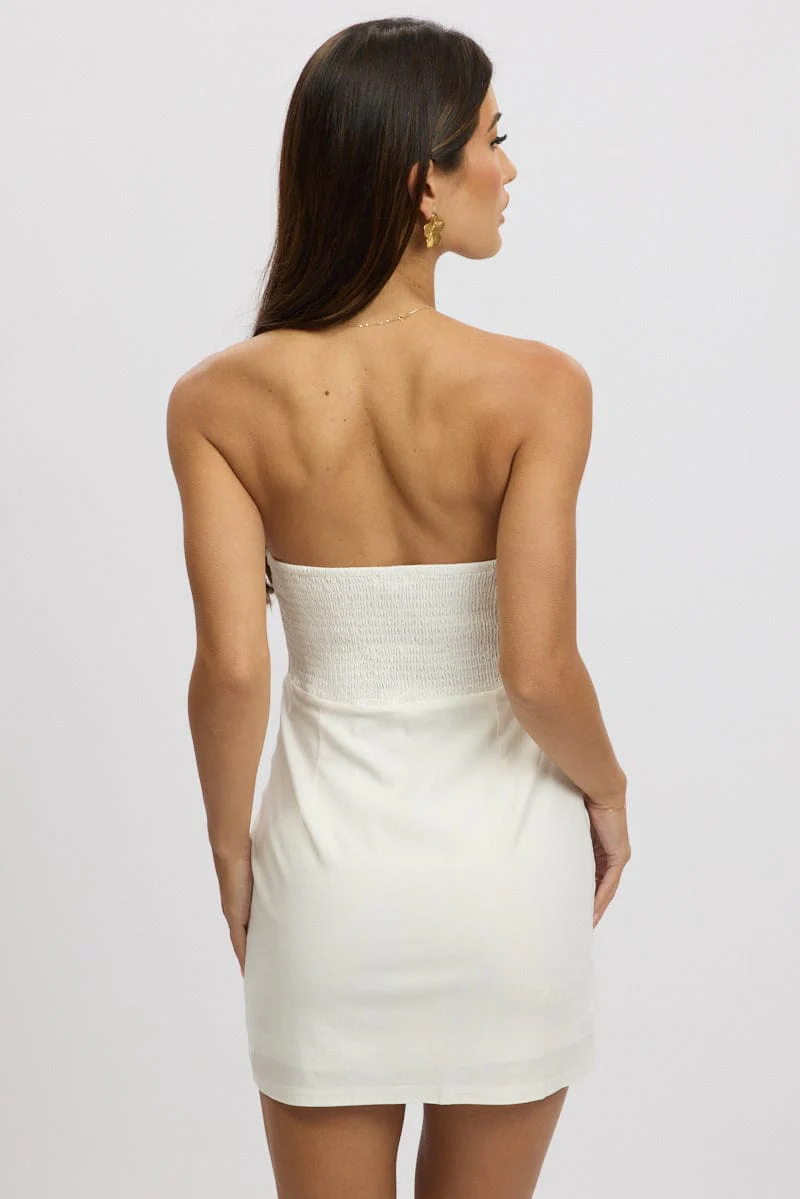 White Strapless Dress Lace Trim - Image 5