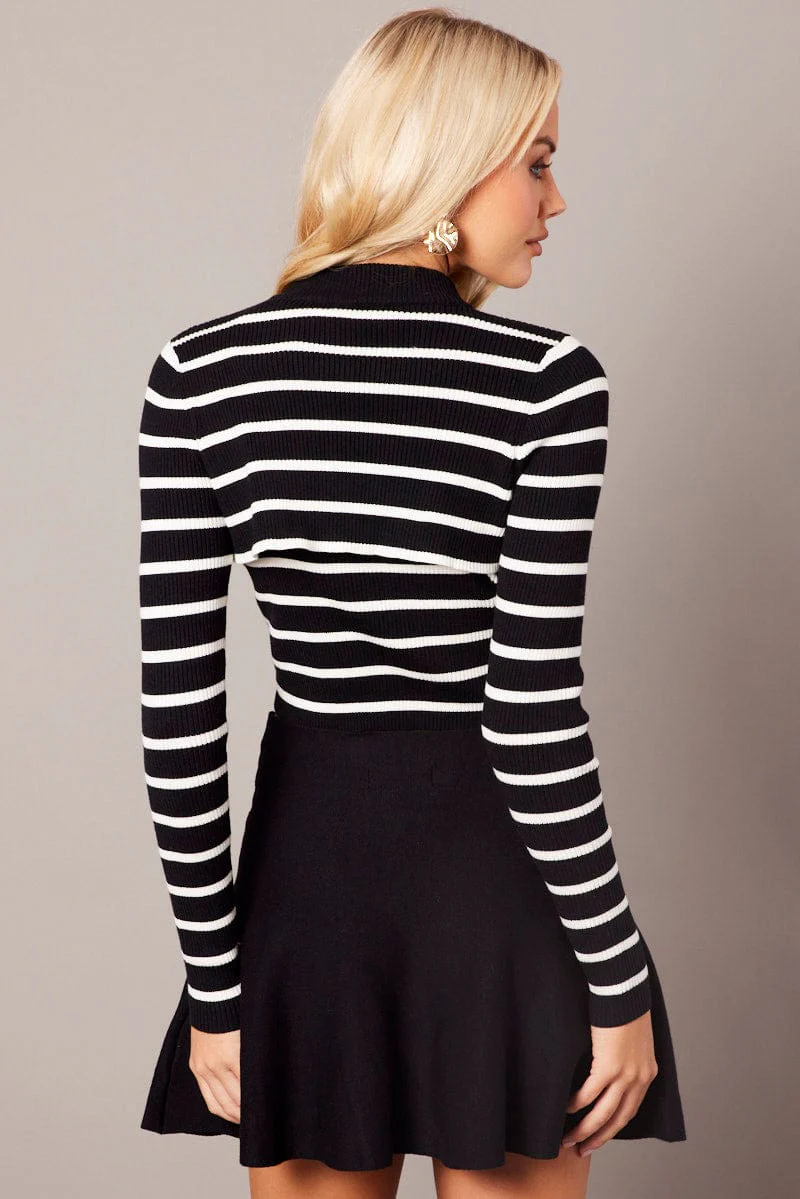 White Stripe Knit Top Long Sleeve Shrug and Cami Set - Image 5