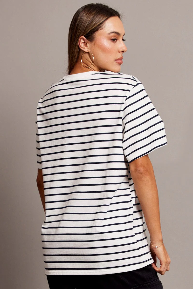 White Stripe Oversized T Shirt Short Sleeve Crew Neck - Image 5