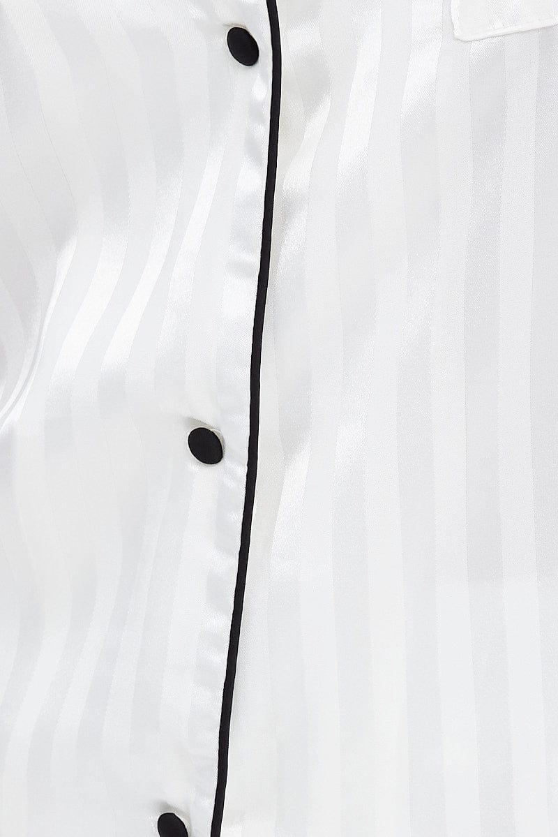 White Stripe Satin Pj Jacquard Stripe Piping Pyjama Set - Image 6