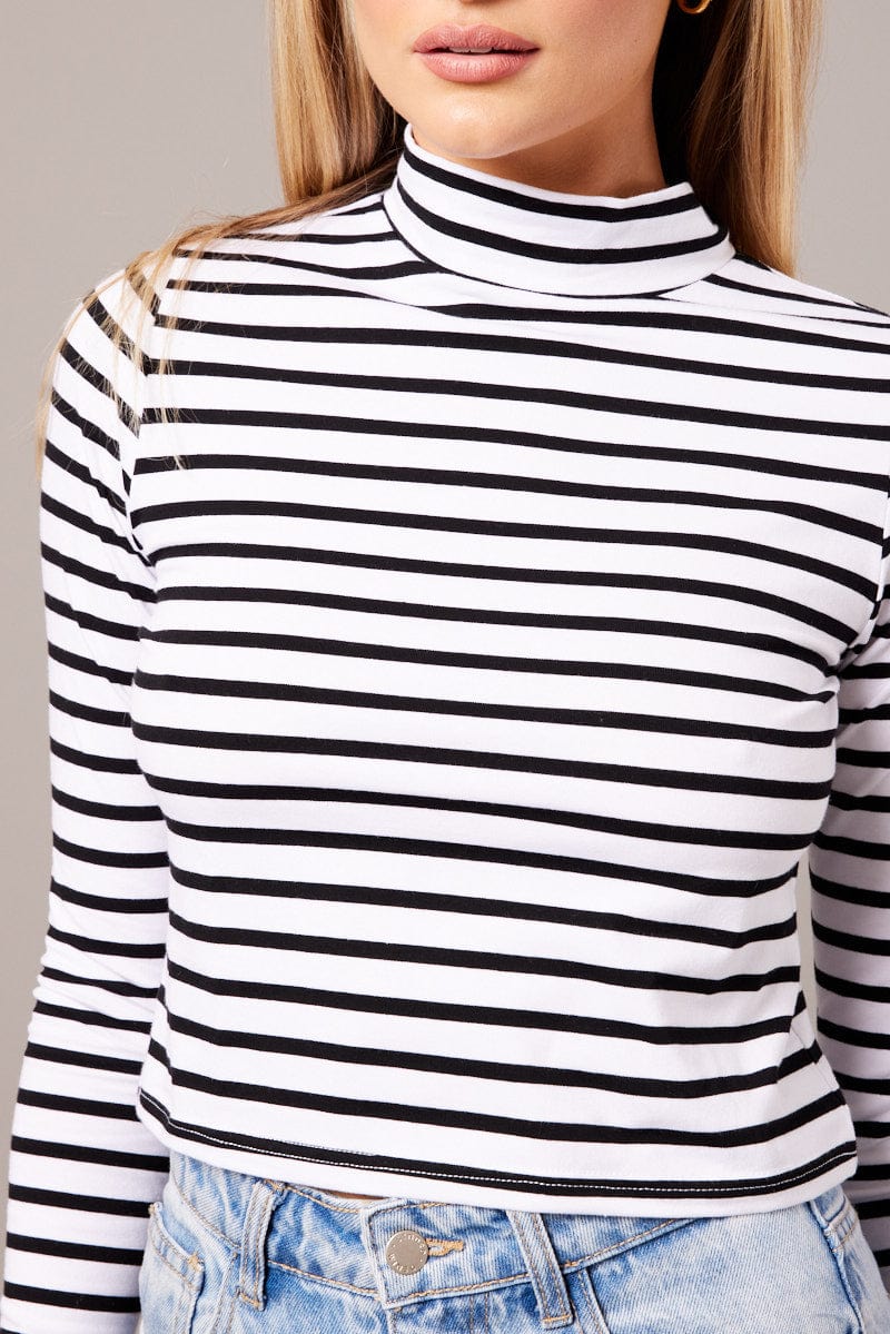 White Stripe Top Long Sleeve High Neck - Image 6