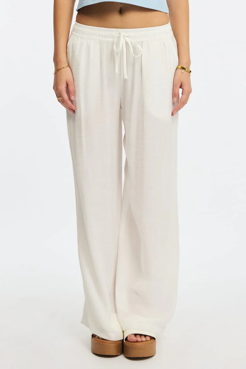 White Stripe Wide Leg Pants Elasticated Waist - Image 2