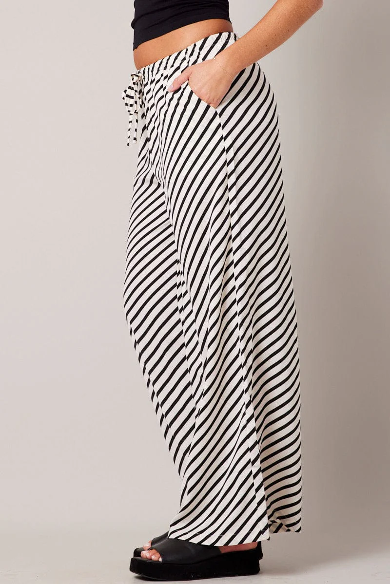 White Stripe Wide Leg Pants High Rise - Image 4