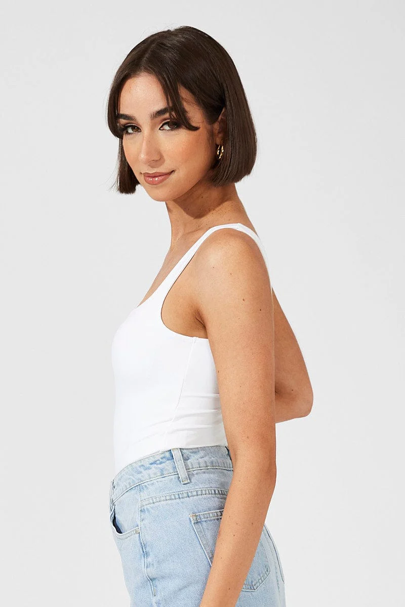 White Supersoft Bodysuit Sleeveless Square-Cut Neck - Image 4