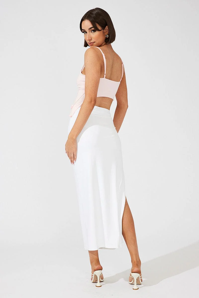 White Supersoft Maxi Skirt Side Split - Image 5