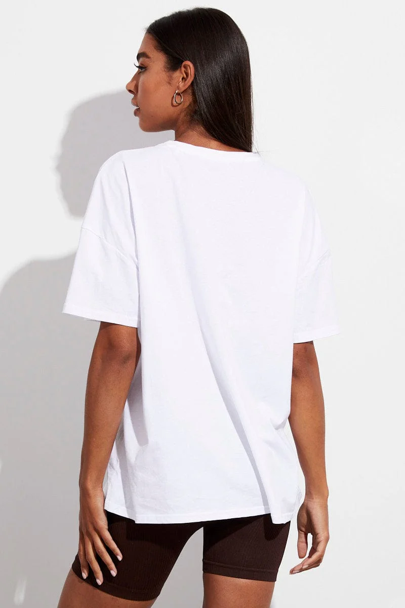 White T Shirt Crew Neck Short Sleeve Longline Eagle - Image 5