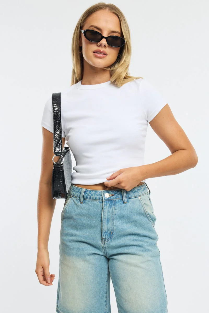 White T-shirt Short Sleeve Crew Neck - Image 2