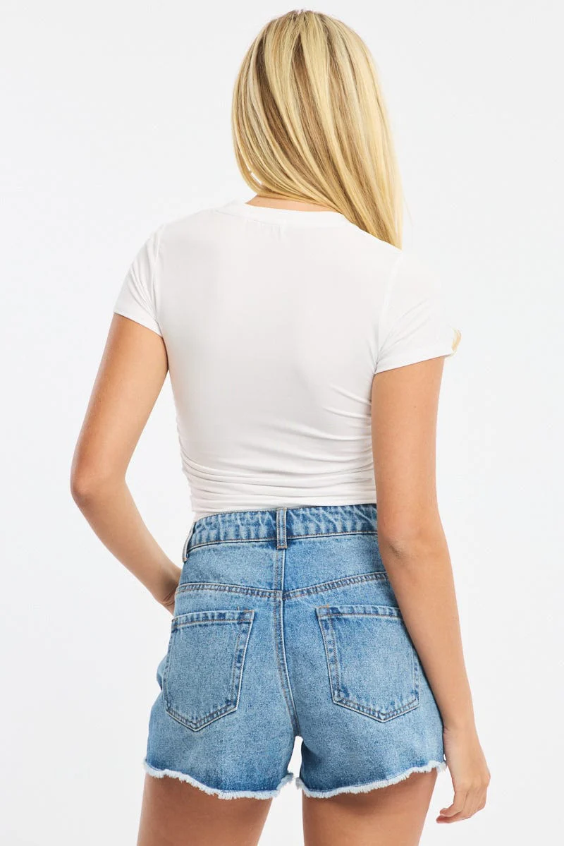 White T-shirt Short Sleeve Crew Neck Modal - Image 4