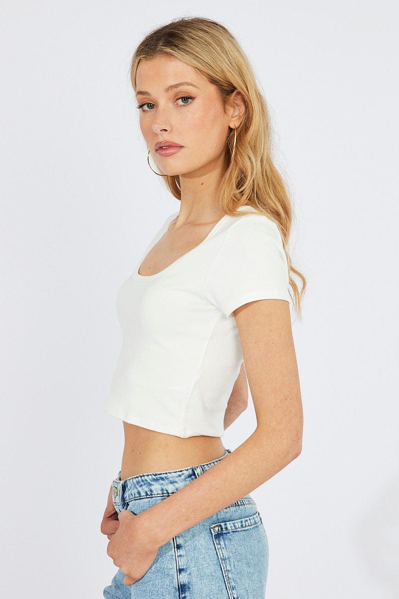 White T-Shirt Short Sleeve Scoop Neck - Image 4