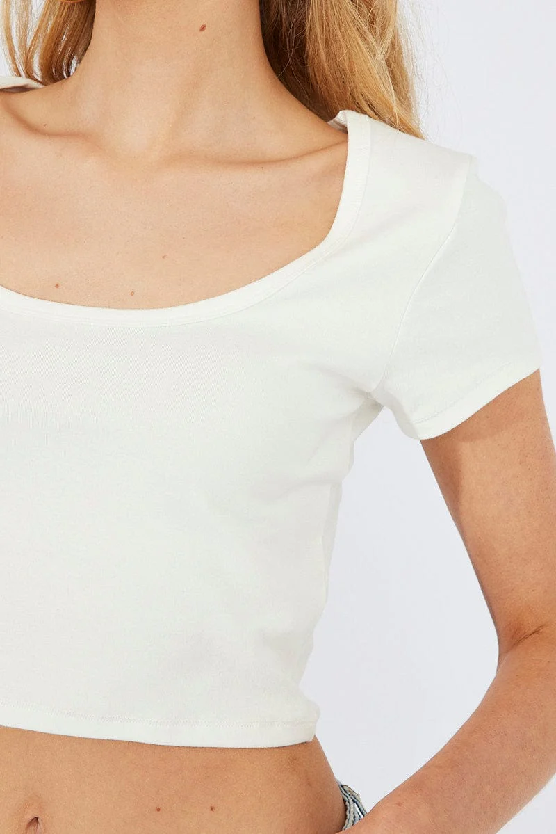 White T-Shirt Short Sleeve Scoop Neck - Image 6