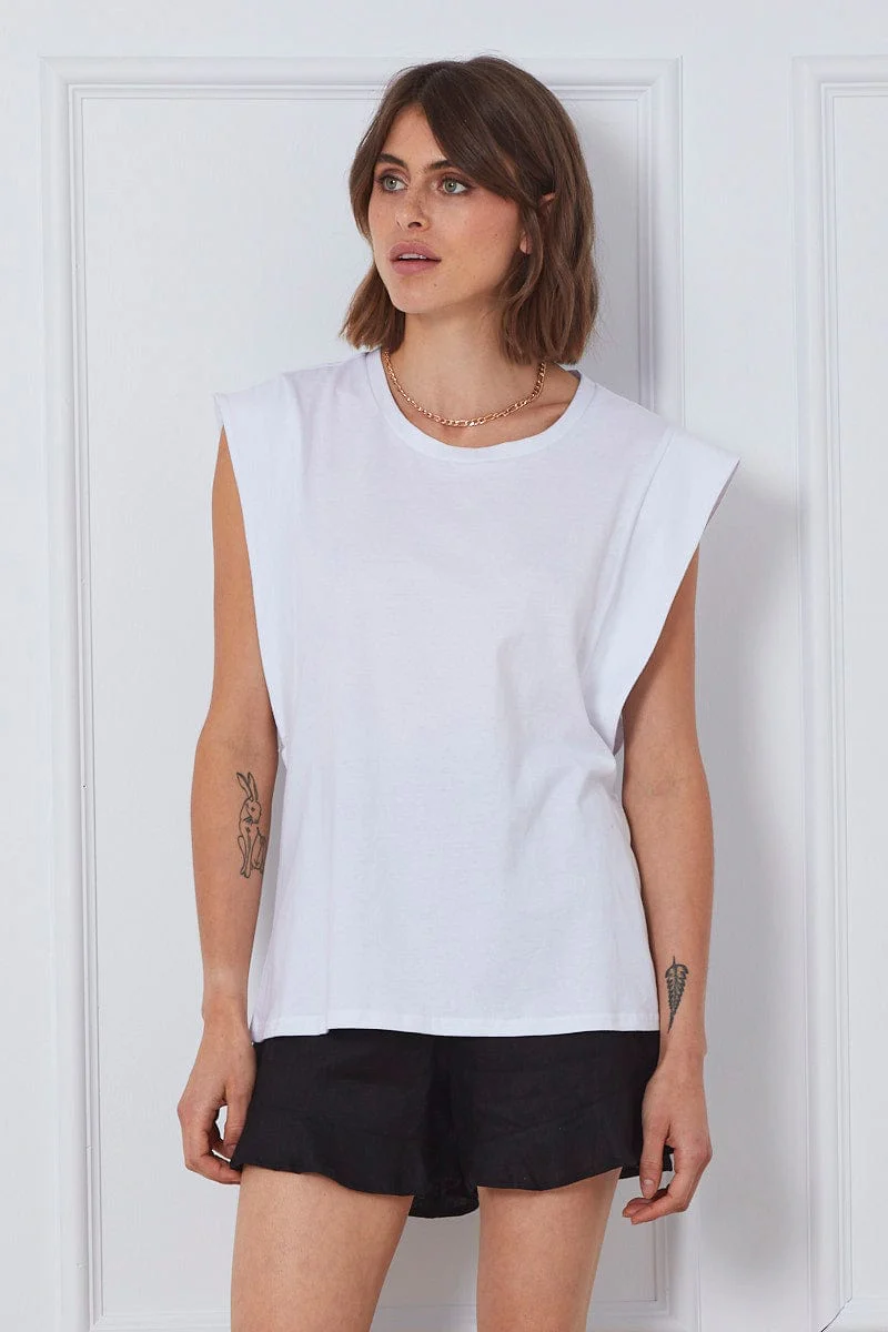 White T-Shirt Sleeveless Crew Neck