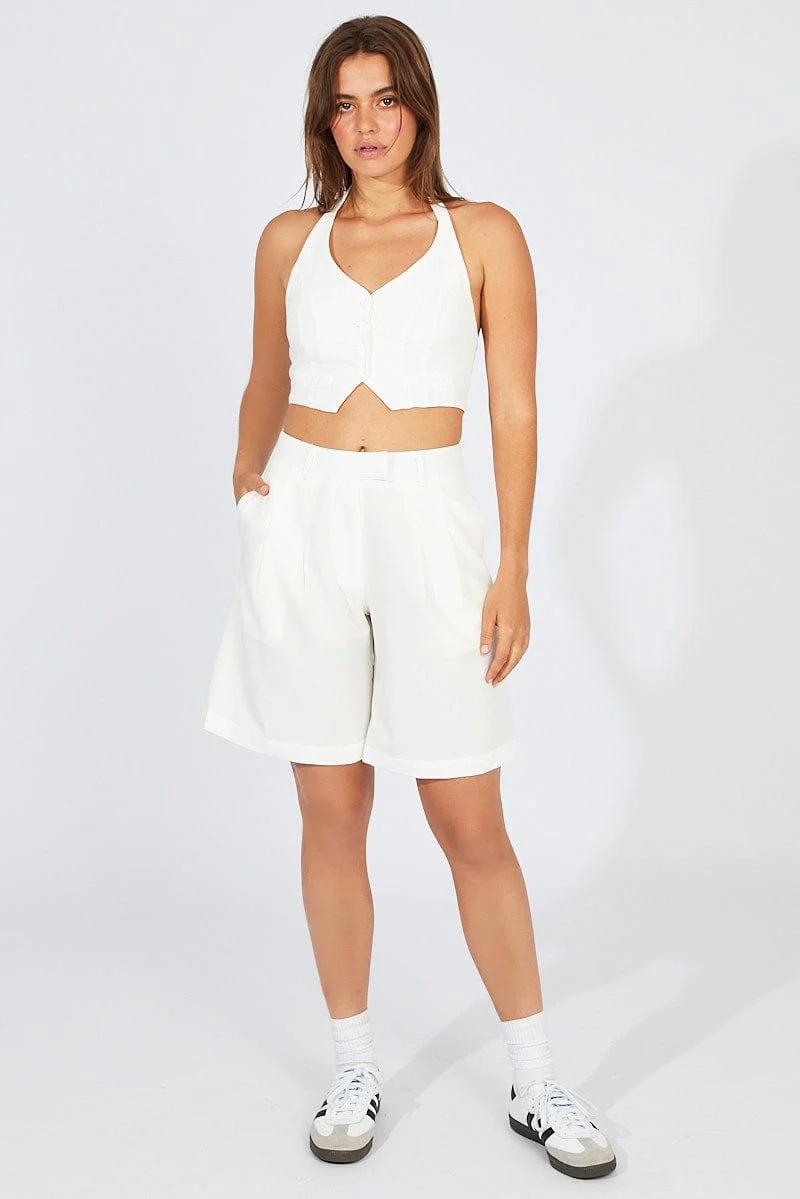 White Tailored Longline Mid Rise Short - Image 2