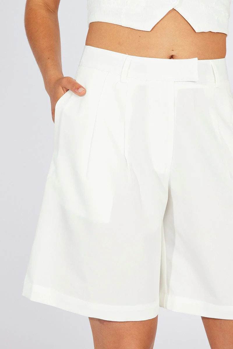 White Tailored Longline Mid Rise Short - Image 6