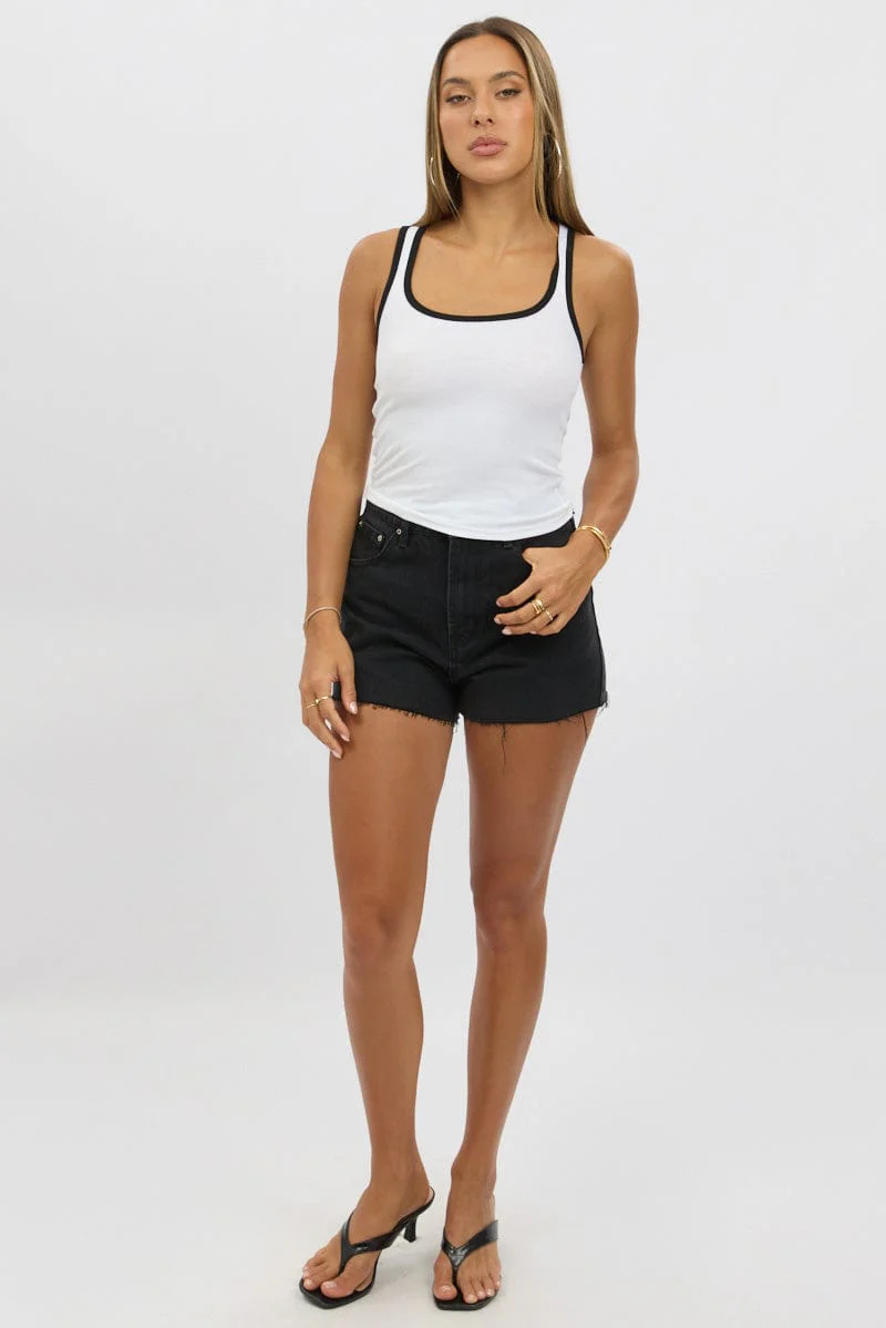 White Tank Top Sleeveless Contrast Trim - Image 3