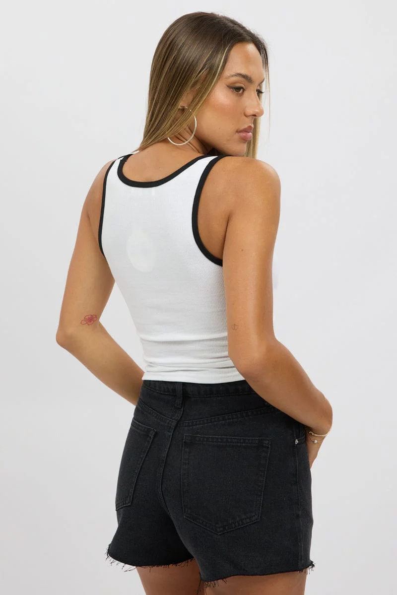 White Tank Top Sleeveless Contrast Trim - Image 5