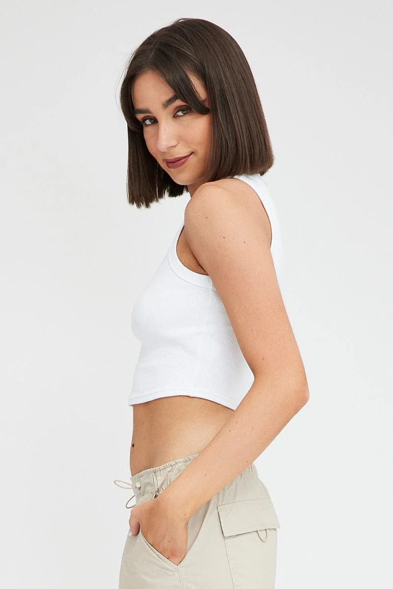 White Tank Top Sleeveless Crew Neck - Image 4