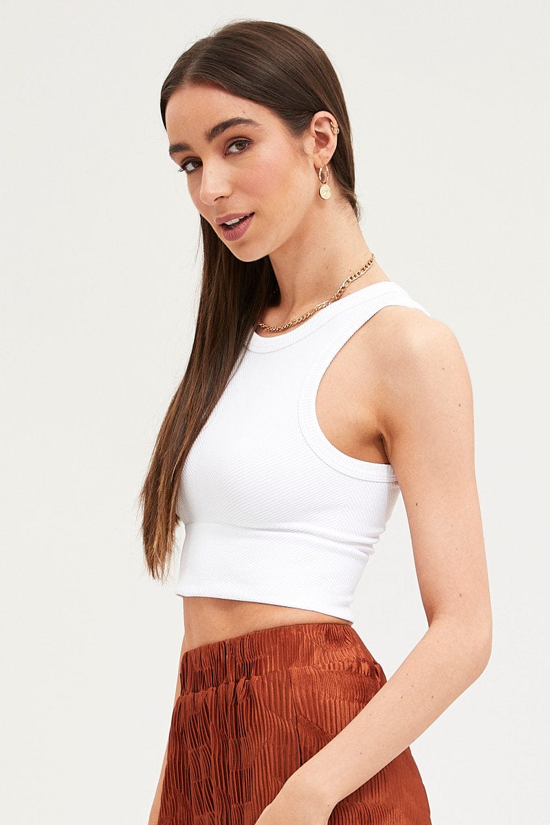 White Tank Top Sleeveless Crew Neck Seamless - Image 4