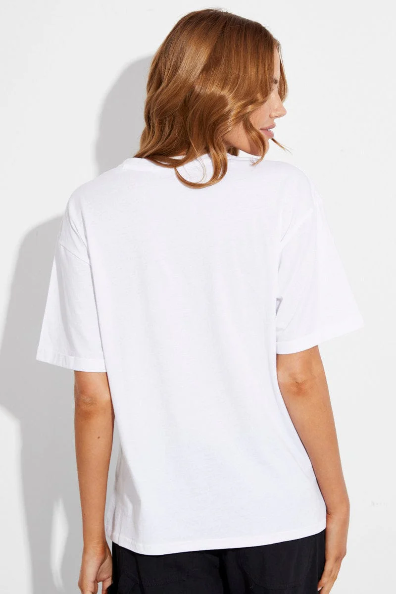 White Tee Round Neck Short Sleeve Milano Print - Image 5